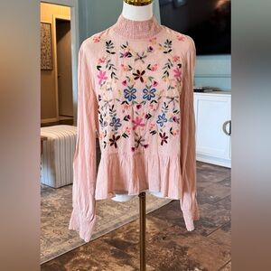 Zara Pink Floral Embroidered Blouse